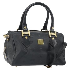 MCM Vicetos Logogram Hand Bag PVC 2way Black Gold Auth 160735 picture