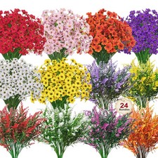 24 Bundles Artificial Flowers for Outdoors UV Resistant Silk Fake Flowers Faux picture