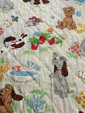 VTG 1980s Derma Prest Pound Puppies Kids Quilted Quilt Multicolor 90 x 107 RARE  picture