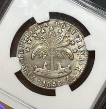 1856 Bolivia - Republic 4 Soles, NGC AU 53. picture