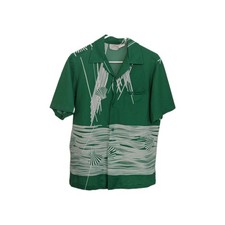 Malihini Hawaii Shirt Men's green/white ocean/seashell pattern 100% Polyester M picture