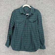 Madewell Flannel Sunday Shirt Women Large Green Buffalo Plaid Button Down Pocket picture