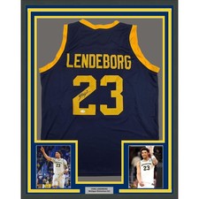 Framed Autographed Yaxel Lendeborg 35x39 Michigan Blue Jersey JSA COA picture