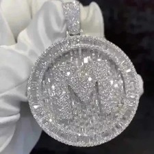 3.30Ct Baguette Cut Real Moissanite Customize Letter Pendant 925 Sterling Silver picture