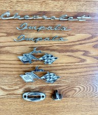 Vintage 1963 1964 Chevy Impala Fender Script Crossed Flags Emblem Lot OEM GM picture