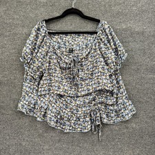 Shein Curve Womens Floral Skirt Set Size 3XL Blue Crop Top Mini Skirt Ruffle picture