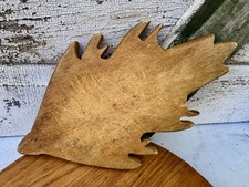 Vintage Scandinavian Folk Art Leaf Shaped Wood Cutting Board Norwegian Style picture