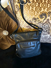 Fossil Black Small Crossbody Bag Zip Closure, Pebbled, Silver Hardware picture