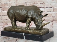 Ancient Endangered Rhinoceros Bronze Sculpture Signed Barye Animal Statue Figure picture
