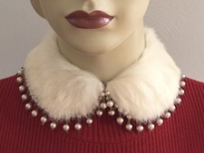 Stunning Vintage Made in Japan BAAR & BEARDS Ivory Rabbit Fur & Pearl Collar picture