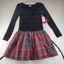 NWT Emily West Girls 16 Holiday Party Dress Black Velvet Red Green Plaid picture