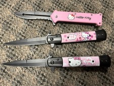 New Hello Kitty Black Tactical Spring Assisted Open Survival Pocket Knife Pick 1 picture