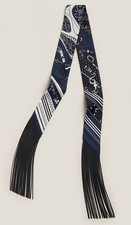 Hermès Fringe Twilly Bandana Leather Marine /Blanc /Noir Silk New In Box Unused picture