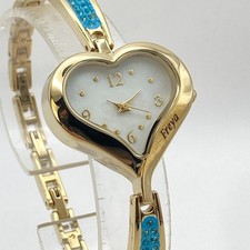 Danbury Mint Womens Watch Heart Gold Tone MOP Crystals Personalized New Battery picture