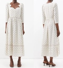 RHODE Katrina Floral Print Cotton Midi-Dress Size 10 Cream Retail $425 picture