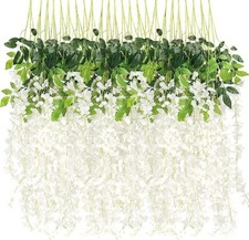 EZFLOWERY 12 Pack 3.6 Feet Artificial Wisteria Vine Hanging Flowers Garland Silk picture