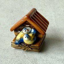 Vintage Limoges Trinket Box Two Birds Birdhouse Leaf Hand Painted Parry Vieille  picture