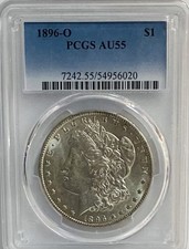 1896-O Morgan Silver Dollar $1 Coin - Certified PCGS AU55 - Rare Date in AU55 picture