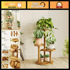 3-Tier Indoor Wood Plant Stand - Stylish Brown Shelf for Home Decor & Plants picture