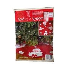Vintage 1986 Good Shepherd Santa Trea Skirt Red White Heart picture