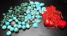 Gorgeous Lot of Genuine Coral & Turquoise Stones & Beads W/ Sterling Bead picture