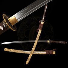 Japanese Katana Samurai Sword Clay Tempered T10 Steel Razor Sharp Full Tang picture