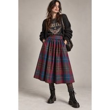 Evan-Picone Vintage 100% Wool Plaid Midi Skirt Burgundy Teal Purple 12 Grunge picture