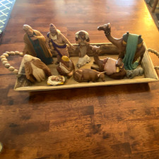 VINTAGE Ceramic Christmas Nativity Set Multicolor Mary Joseph Baby Jesus animals picture