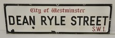 Vintage Original London Street Sign City of Westminster Dean Ryle St SW1 42