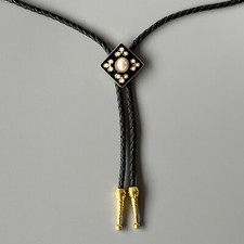 Vintage Baroque Medieval Drip Enamel Pearl Bolo Tie For Women Wedding Necklace picture