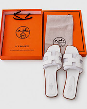 Hermès Women’s White Logo Leather Slide Sandals Slip-On US 10.5 EU 41 picture