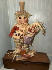 Primitive Folkart Doll Scarecrow PIG Farmer  Fall Halloween Corn picture