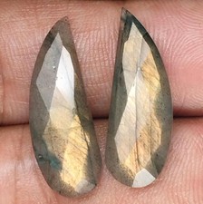 Elegant Labradorite Faceted Cabochon Pair Gemstone Delight for Crafters 8x25 MM picture