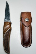 Vtg Gerber Folding Hunter Knife W/Checkered Walnut Handle & Original Sheath picture