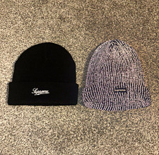 Supreme Beanie Lot of 2 Reflective Black-box logo beanie +ILOVENY Supreme beanie picture