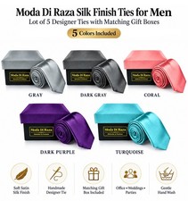 Wholesale Lot of 5 Silk Finish Ties for Men – Solid Color Mens Tie with Gift Box picture