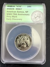 2020-W V75 American Samoa NP 25c ANACS MS 67 WWII 75th Anv Privy M & Early Discv picture
