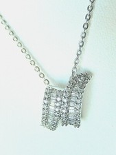 *VINTAGE* 10K White Gold 1CT Natural Round & Baguette Cut Diamond Pendant &Chain picture