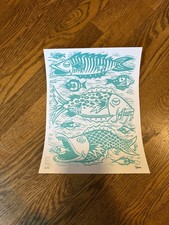 Jim Pollock Plethora of Fish variant turquoise on white Phish art print LE picture