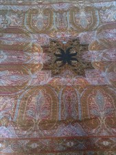 Antique French Paisley Shawl 1850s Victorian Black Star Jacquard Woven Throw picture