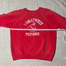 Vintage 60s high school  Mustangs faded Red Pullover Crewneck Sweatshirt SMALL picture
