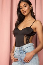 NEW Superdown Laura laceBlack bodysuit Top size XXS 2XS Snap button closure DG picture