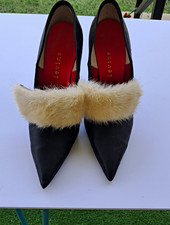 Herbert Levine Satin Pointed Toe Pump w/ Fur Trim Slip On Stiletto 6.5 AA picture