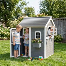 Playhouse for Kids Outdoor with Floors, for 3-8 Years Old, Gray picture