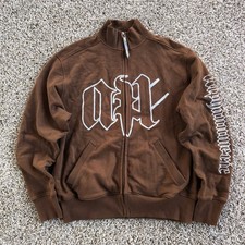RARE Alphanumeric Full Zip Sweatshirt Mens S Brown Skate Streetwear Jacket Y2K picture