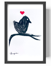Guajardo Art: Love Bird 9X6 Original Acrylic Paper Unique Whimsical Handmade picture
