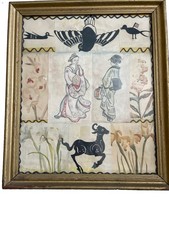 Vintage 19th Century Style  Original Asian Collage InkWatercolor Painting picture