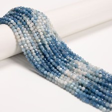 Natural Gradient Aquamarine Faceted Round Beads Size 3mm 4mm 15.5'' Strand picture