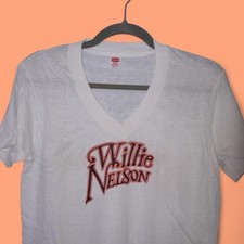 Vintage 70s Hanes V-Neck Willie Nelson Retro Graphic Tee Small picture