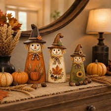 Set of 3 Vintage Distressed Wooden Scarecrow Fall Tabletop Decor picture